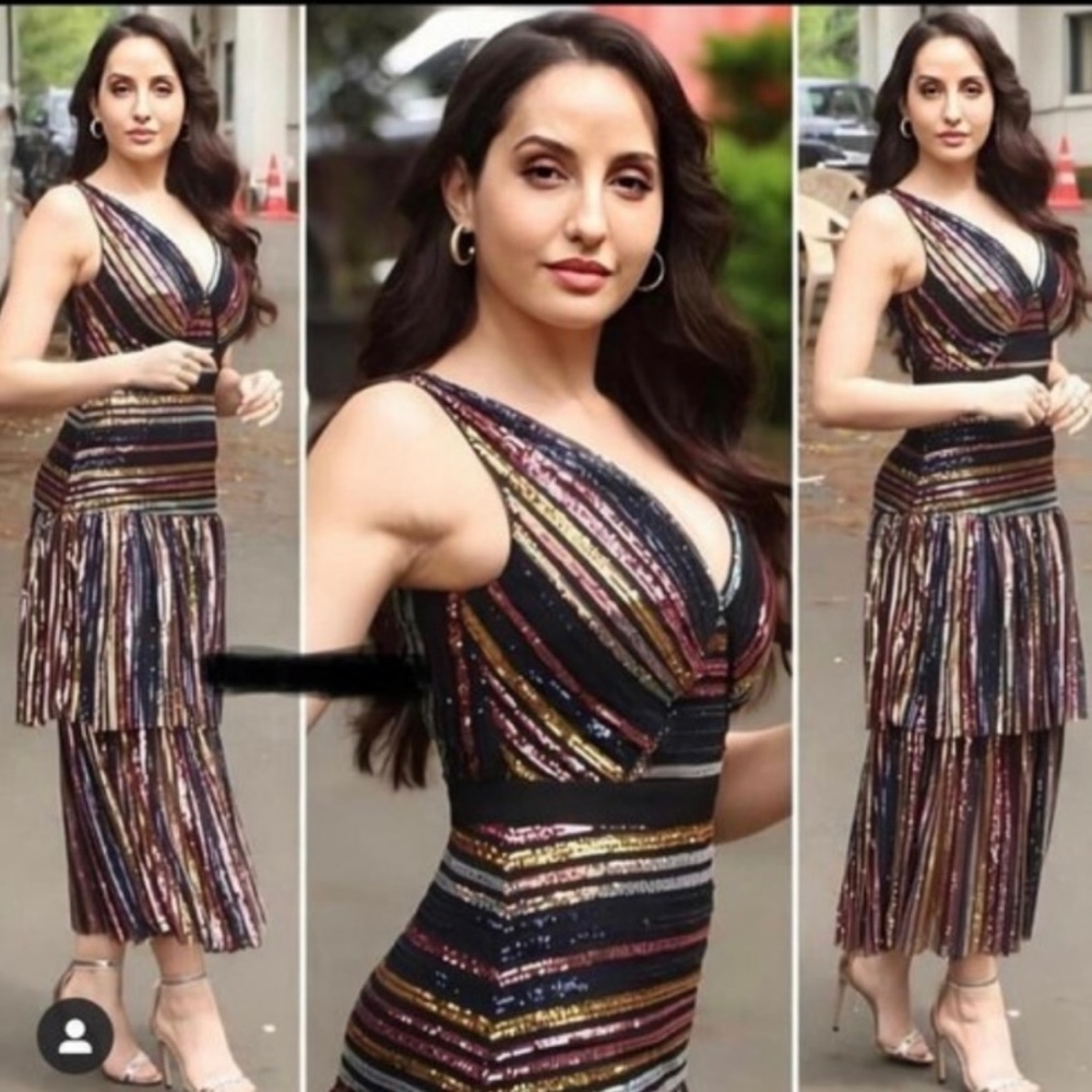 New Self-Portrait Tiered Striped Sequin Midi Dress Multi Color Size 8 - Picture 9 of 9